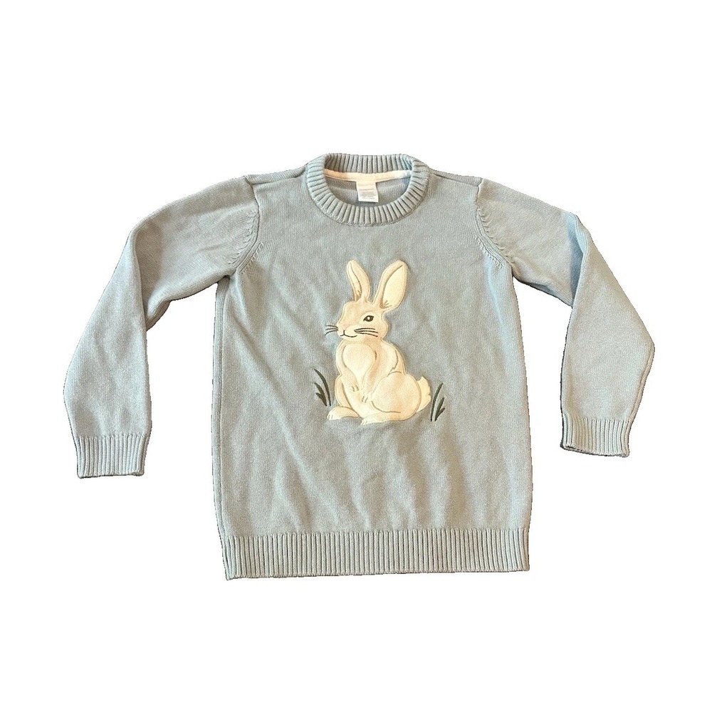 Gymboree Unisex Blue Embroidered Bunny Sweater 10 Easter Spring Cotton Coquette